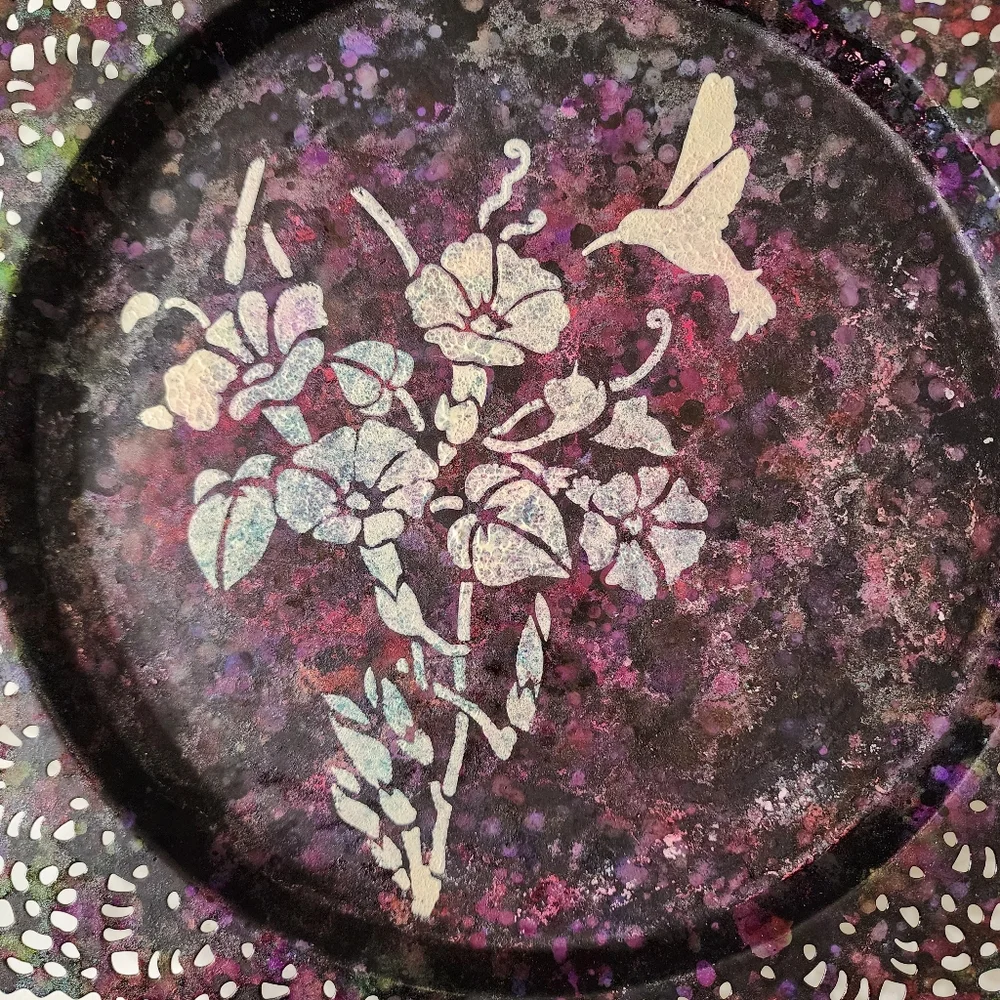 HANDCRAFTED Upcycled Metal Tray HANDPAINTED Tabletop Art Decor Floral Artwork